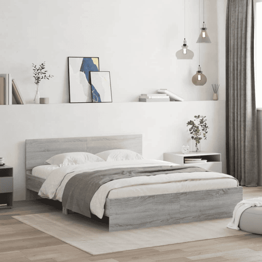 Estrutura de Cama de casal moderno com cabeceira 140x200 cm cinzento sonoma