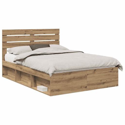 Estrutura de cama de casal moderno com cabeceira - Carvalho Artesanal 140 x 190 cm