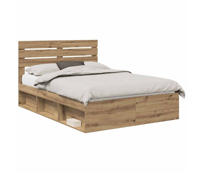 Estructura de cama matrimonial estilo con cabecera roble artesanal 140 x 190 cm