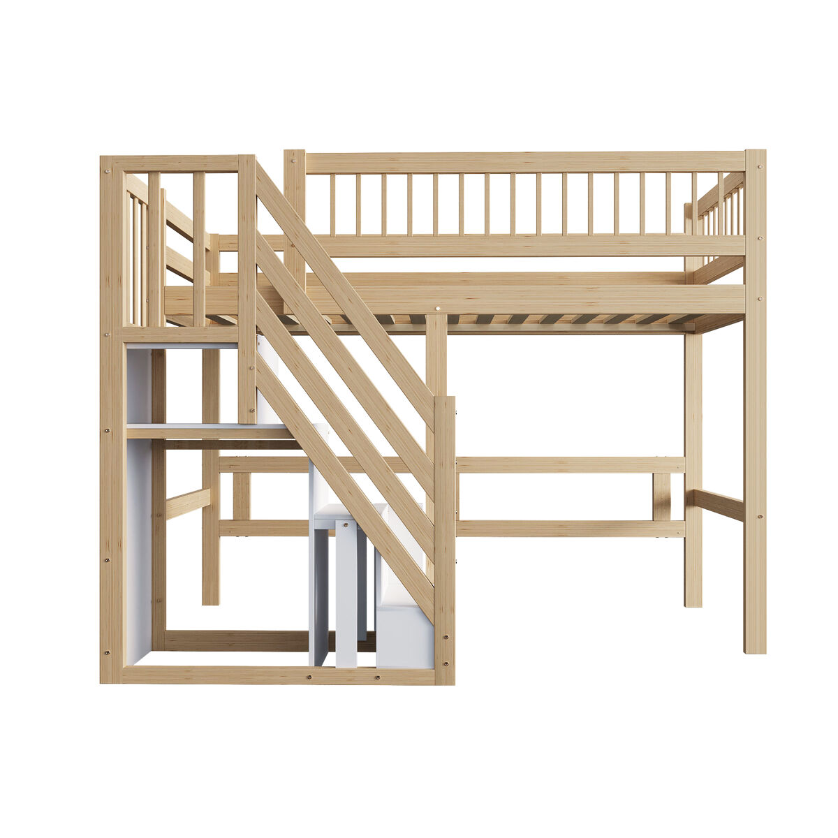 Cama alta para niños 142x205 Natural/ Blanco