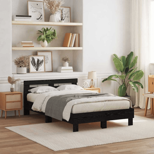 Estrutura da Cama de casal simple com led Carvalho Preto 135 x 190 cm