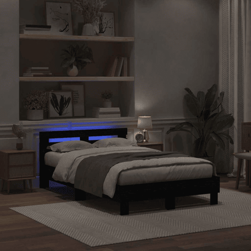 Estrutura da Cama de casal simple com led Carvalho Preto 135 x 190 cm