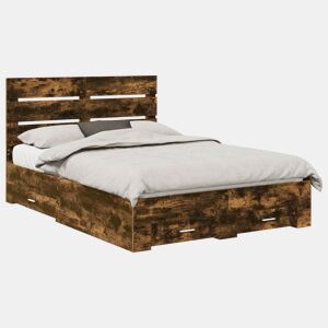 Estrutura da Cama de casal moderno com gaveta - Carvalho Defumado 140 x 190 cm