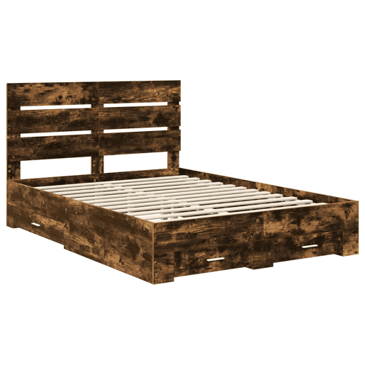 Estrutura da Cama de casal moderno com gaveta - Carvalho Defumado 140 x 190 cm