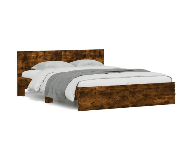 Estructura de cama matrimonial estilo con cabecero roble ahumado 140x200 cm