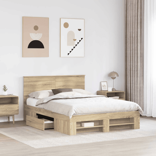 Estrutura da Cama de casal moderno com cabeceira Carvalho Sonoma 140 x 200 cm
