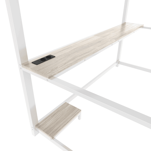 Cama alta 90x200cm - Com LED, secretária, tomada USB, prateleira para consola, escada, sem colchão - Branco