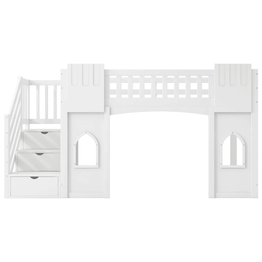Cama alta 90x200 - com escada com arrumação e janela - Branco
