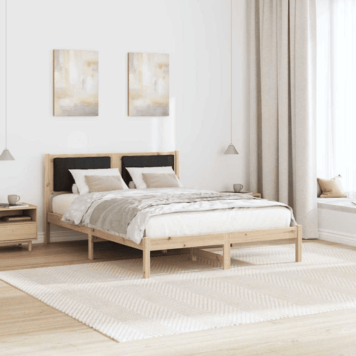 Estrutura de Cama de casal moderno com Cabeceira Estofada Preto 135 x 190 cm
