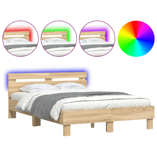 Estrutura Cama de casal simple c cabeceiraluzes LED 135x190cm carvalho sonoma