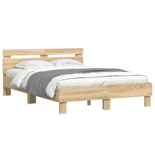 Estrutura Cama de casal simple c cabeceiraluzes LED 135x190cm carvalho sonoma