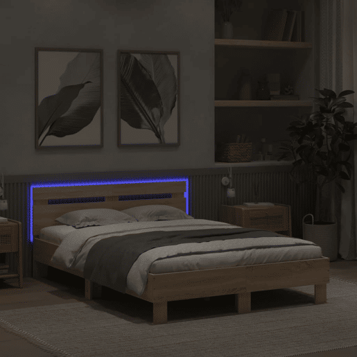Estrutura Cama de casal simple c cabeceiraluzes LED 135x190cm carvalho sonoma