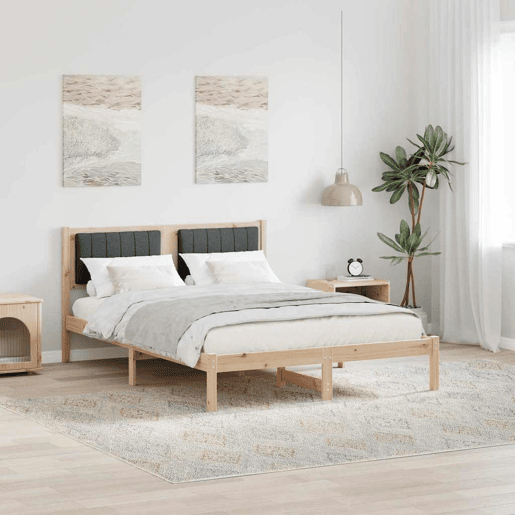 Estrutura de Cama de casal moderno com Cabeceira Estofada Cinza Escuro