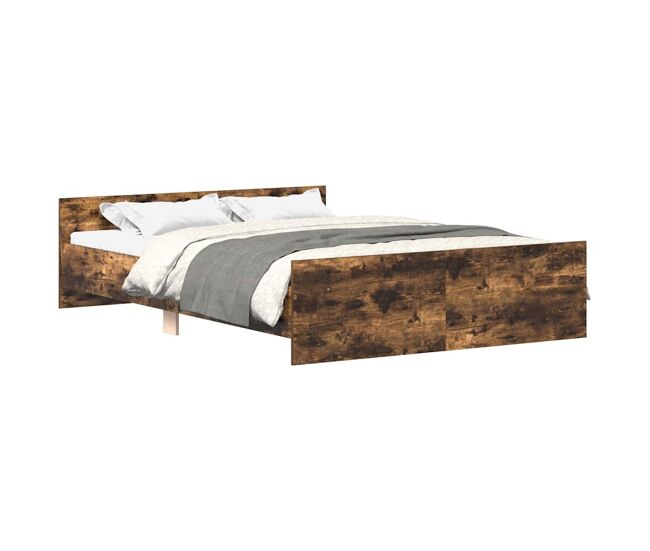 Estructura de cama matrimonial estilo con cabecero piecero roble ahumado 140x200cm