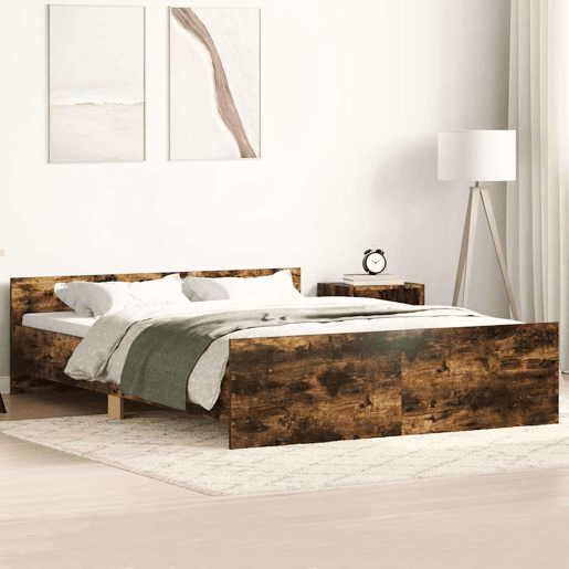 Estrutura Cama de casal para adultos c cabeceiraapoio pés 140x200cm carvalho fumado