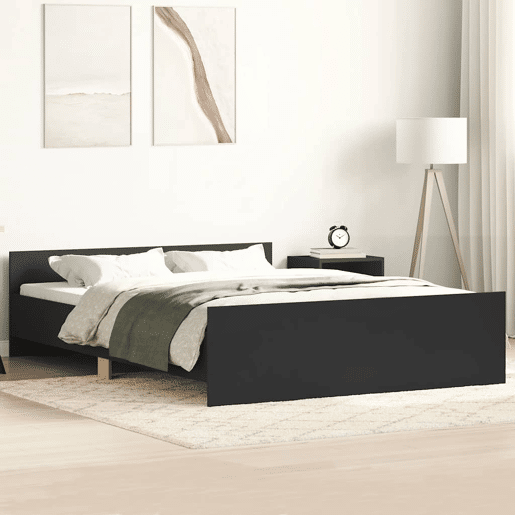 Estrutura de Cama de casal moderno para adultos c painéis de cabeceira e pés 140x200 cm preto