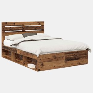 Estrutura de cama de casal com cabeceira - Madeira antiga 140 x 190 cm