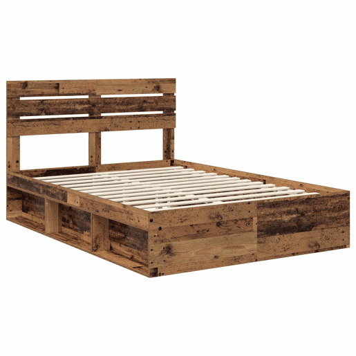 Estrutura de cama de casal com cabeceira - Madeira antiga 140 x 190 cm