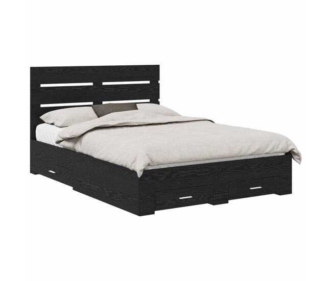 Estructura de cama doble matrimonial con cajón roble negro 140 x 190 cm
