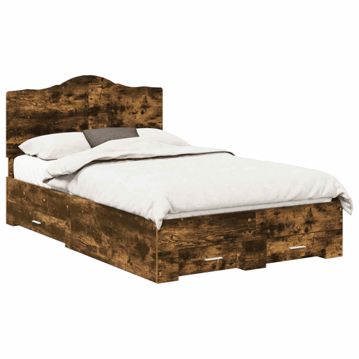 Estrutura de cama de casal com cabeceira - Carvalho Defumado 135 x 190 cm