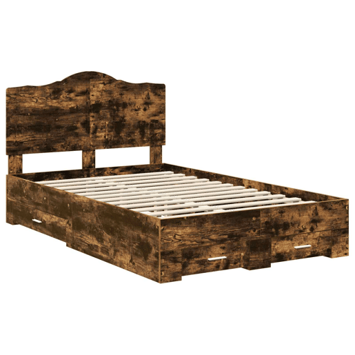 Estrutura de cama de casal com cabeceira - Carvalho Defumado 135 x 190 cm