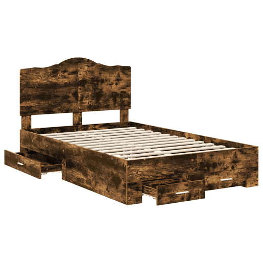 Estrutura de cama de casal com cabeceira - Carvalho Defumado 135 x 190 cm