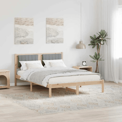 Estrutura de Cama de casal moderno com Cabeceira Estofada Cinzento-claro