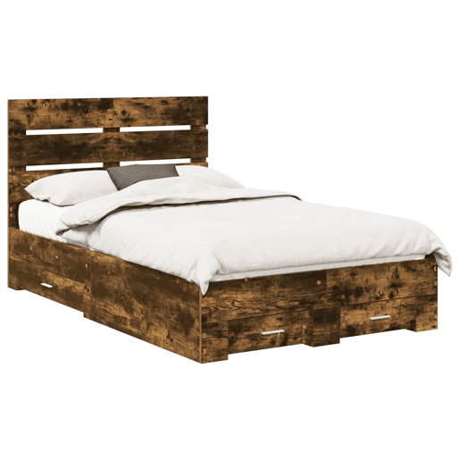 Estrutura da Cama de casal moderno com gaveta - Carvalho Defumado 135 x 190 cm