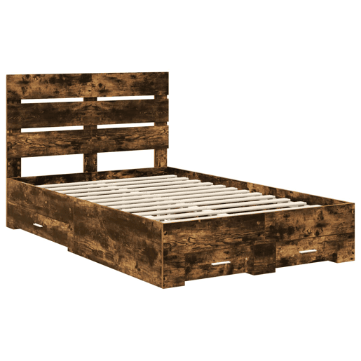 Estrutura da Cama de casal moderno com gaveta - Carvalho Defumado 135 x 190 cm
