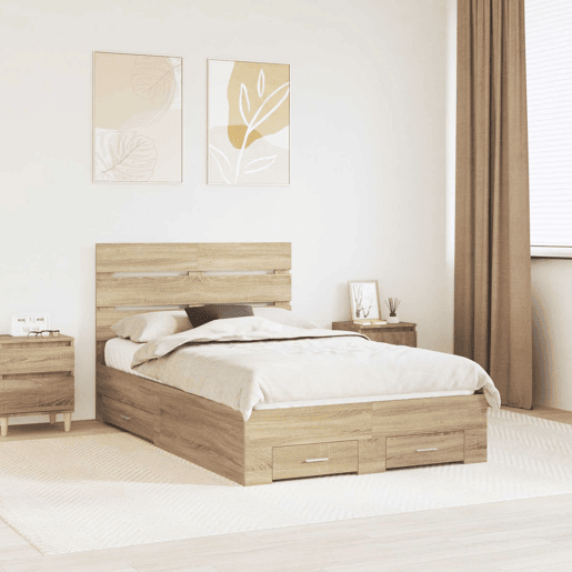Estrutura da Cama de casal moderno com gaveta - Carvalho Sonoma 135 x 190 cm