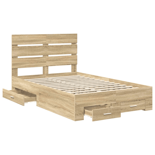 Estrutura da Cama de casal moderno com gaveta - Carvalho Sonoma 135 x 190 cm