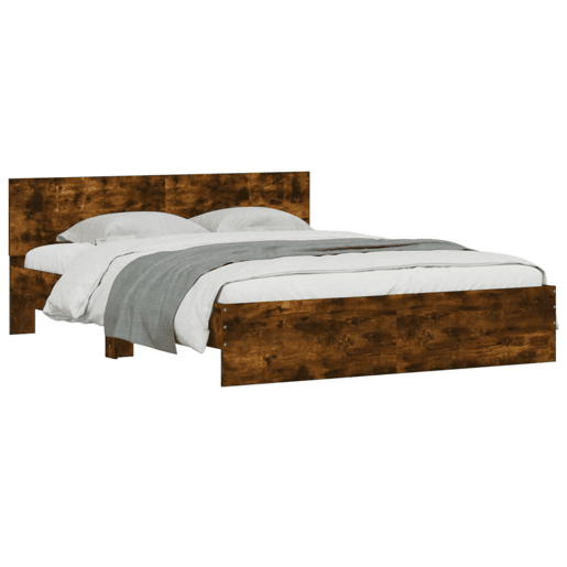 Estrutura de Cama de casal para adultos com cabeceira 140x190 cm carvalho fumado