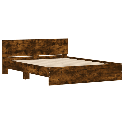 Estrutura de Cama de casal para adultos com cabeceira 140x190 cm carvalho fumado