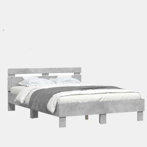 Estrutura de cama de casal cabeceira e luzes LED - 135x190cm cinzento cimento