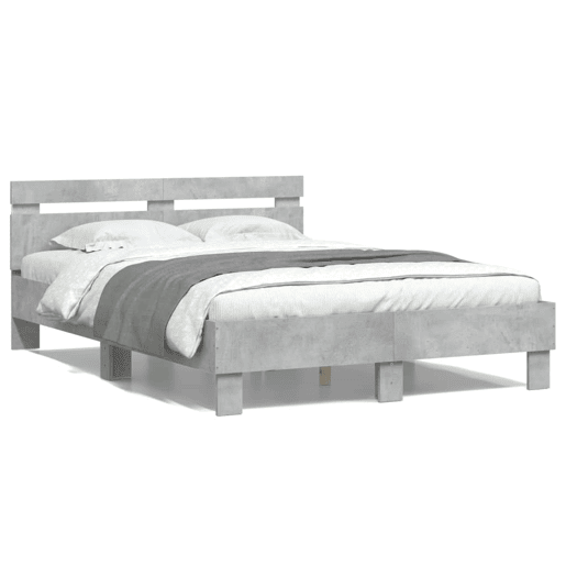 Estrutura de cama de casal cabeceira e luzes LED - 135x190cm cinzento cimento