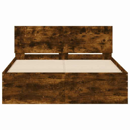 Estrutura de Cama de casal para adultos com cabeceira 135x190 cm carvalho fumado Estrutura de Cama de casal para adultos com cabeceira 135x190 cm carvalho fumado