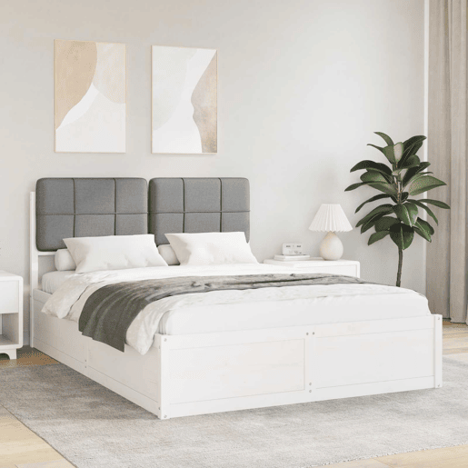 Estrutura de Cama de casal moderno com Cabeceira Estofada Cinzento-claro