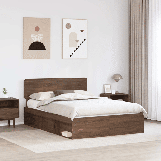 Estrutura da Cama de casal moderno com cabeceira Carvalho Marrom 140 x 200 cm