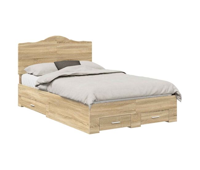 Estructura de cama matrimonial estilo con cabecera roble sonoma 135 x 190 cm