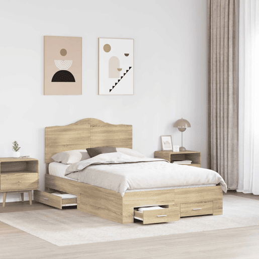 Estrutura da Cama de casal moderno com cabeceira Carvalho Sonoma 135 x 190 cm