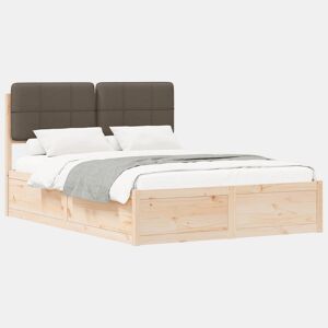 Estrutura de Cama de casal moderno com Cabeceira Estofada Cinzento-acastanhado