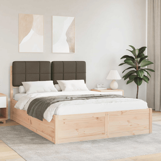 Estrutura de Cama de casal moderno com Cabeceira Estofada Cinzento-acastanhado