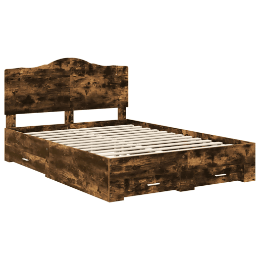 Estrutura de cama de casal com cabeceira - Carvalho Defumado 140 x 190 cm