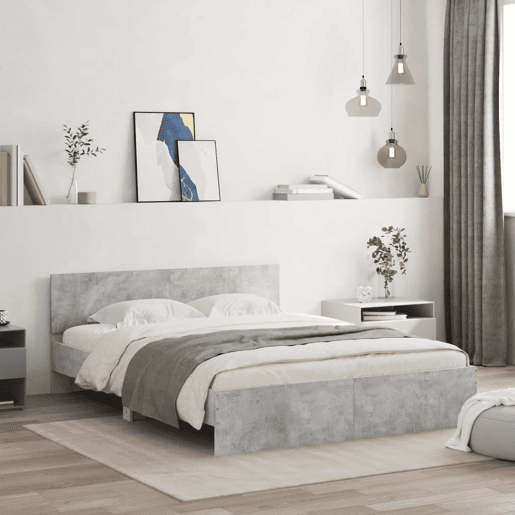 Estrutura de Cama de casal moderno com cabeceira 140x200 cm cinzento cimento Estrutura de Cama de casal moderno com cabeceira 140x200 cm cinzento cimento