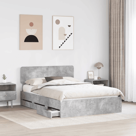 Estrutura da Cama de casal simple com cabeceira Cinzento Concreto 140 x 200 cm