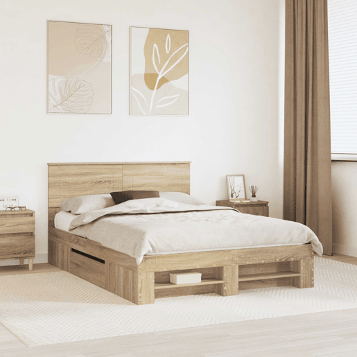 Estrutura da Cama de casal moderno com cabeceira Carvalho Sonoma 140 x 200 cm