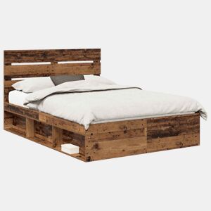 Estrutura de cama de casal com cabeceira - Madeira antiga 140 x 190 cm