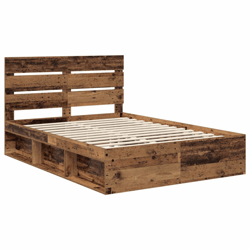 Estrutura de cama de casal com cabeceira - Madeira antiga 140 x 190 cm