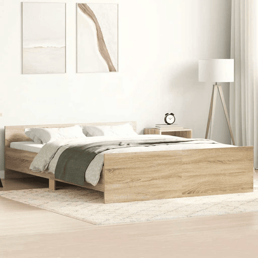 Estrutura de Cama de casal para adultos c painéis de cabeceira e pés carvalho sonoma