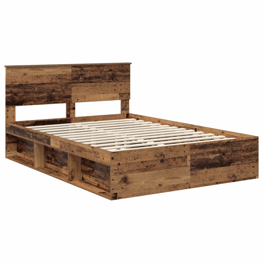 Estrutura de cama de casal com cabeceira - Madeira antiga 140 x 190 cm